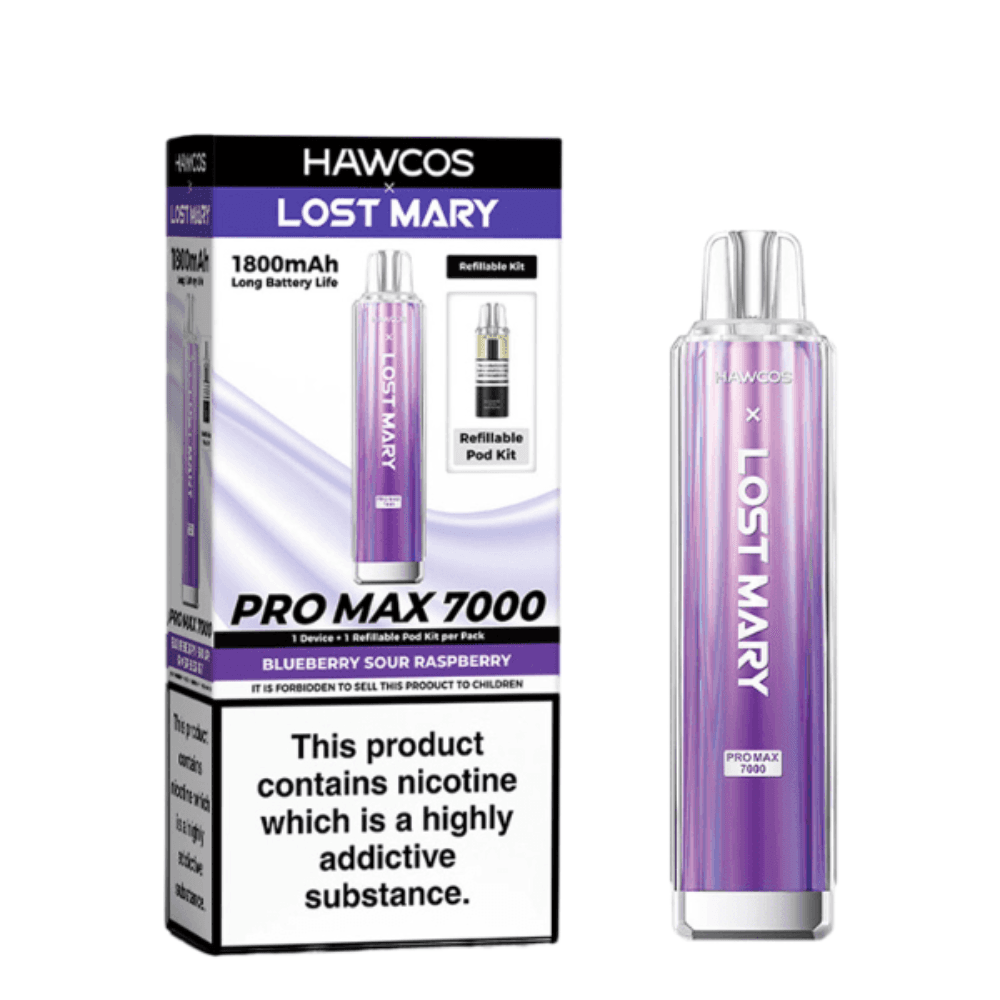  Blueberry Sour Raspberry Hawcos x Lost Mary Pro Max 7000 Box of 10