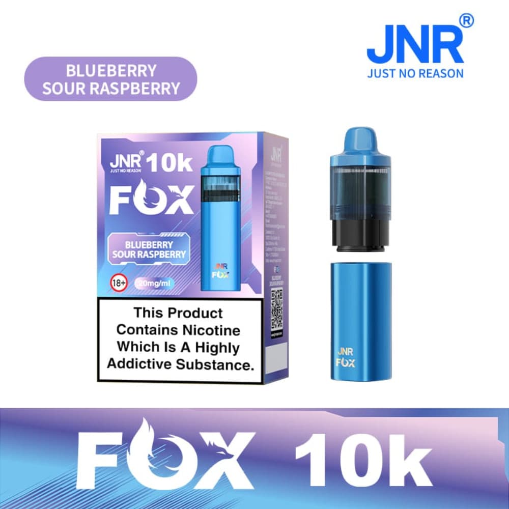  Blueberry Sour Raspberry JNR Fox 10k Prefilled Vape Kit Box of 5
