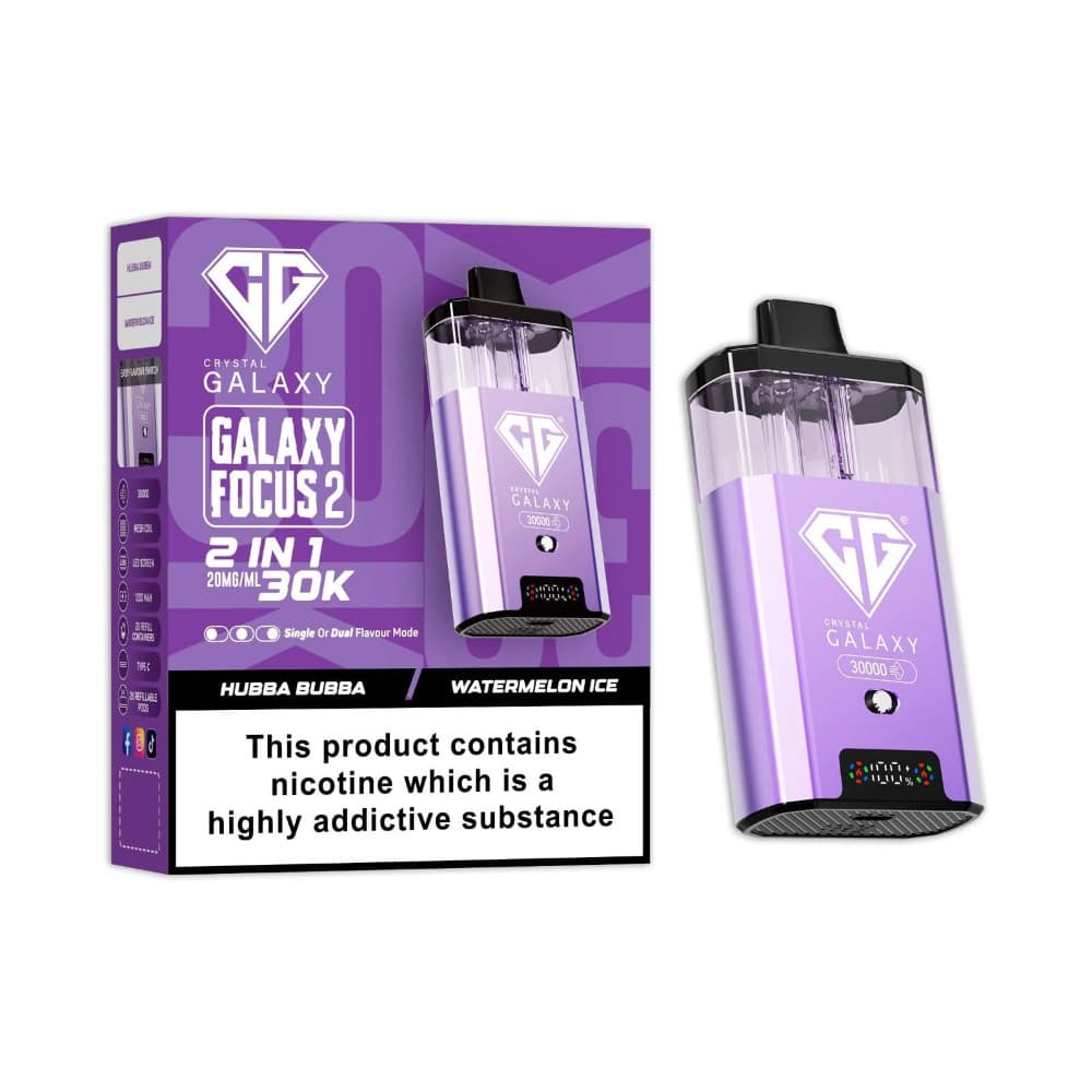  Hubba Bubba/Watermelon Ice Crystal Galaxy 30k Focus 2 Vape Kit Box of 5