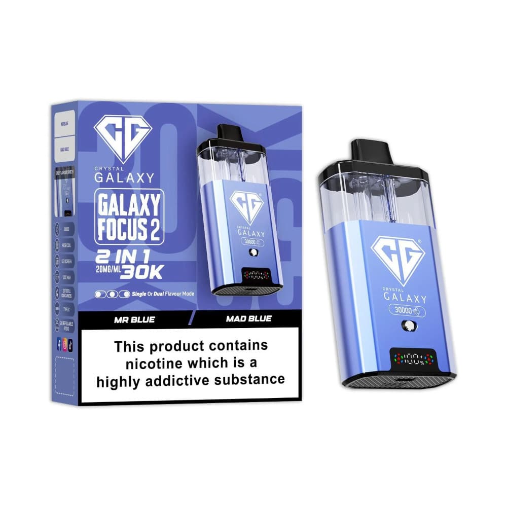  Mr Blue/Mad Blue Crystal Galaxy 30k Focus 2 Vape Kit Box of 5