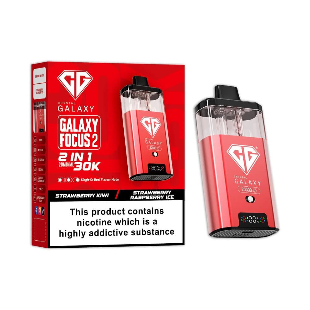  Strawberry Kiwi/Strawberry Raspberry Ice Crystal Galaxy 30k Focus 2 Vape Kit Box of 5