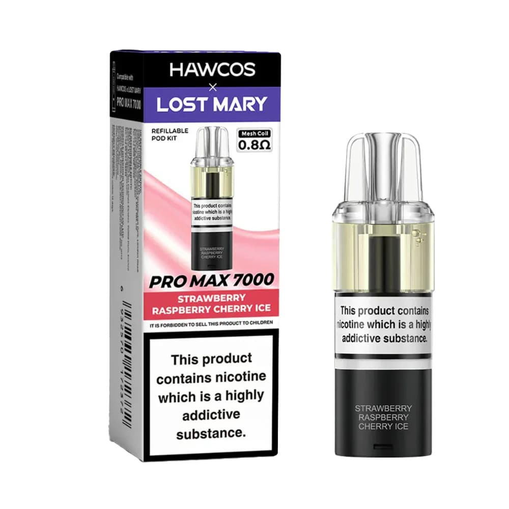  Strawberry Raspberry Cherry Ice Lost Mary Hawcos Pro Max 7000 Pods Pack of 5