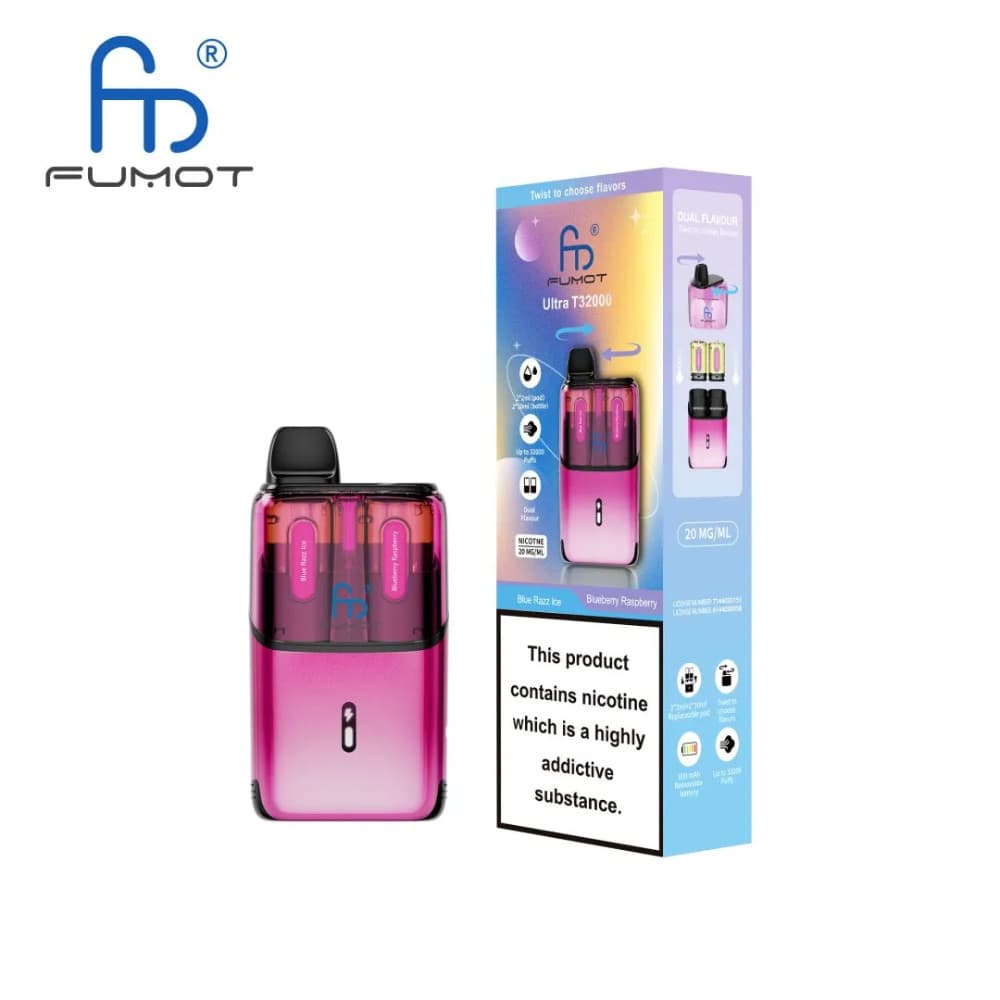 Blue Razz Ice / Blueberry Raspberry RandM Fumot Ultra T32000 Vape Kit Box of 5