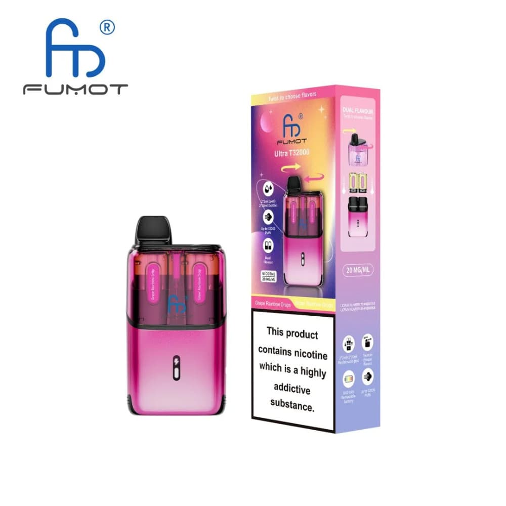  Grape Rainbow Drops / Straw Rainbow Drops RandM Fumot Ultra T32000 Vape Kit Box of 5