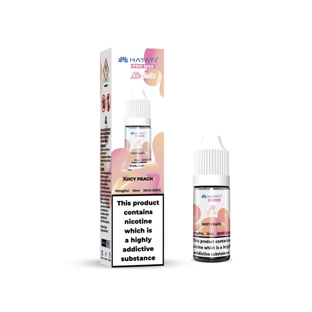  Juicy Peach / 10mg Hayati Pro Max Nic Salts E-Liquids 10ml Box of 10