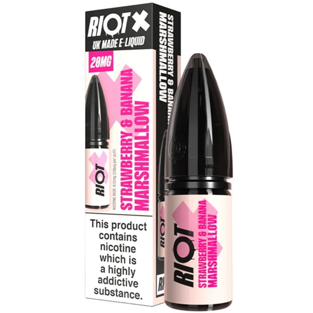  Strawberry Banana Marshmellow / 10mg Riot X Nic Salts e liquids 10ml Box of 10