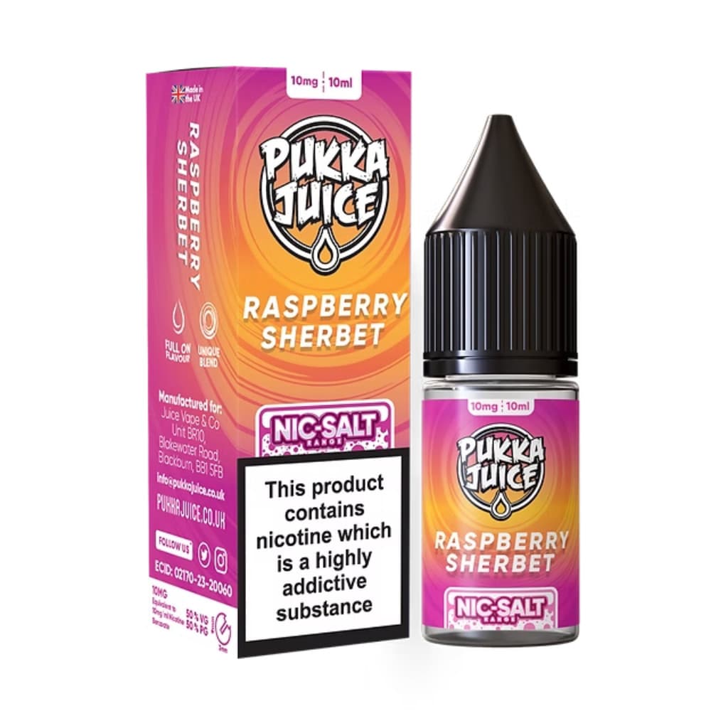  Raspberry Sherbet / 10mg Pukka Juice Nic Salts e liquids 10ml Box of 10