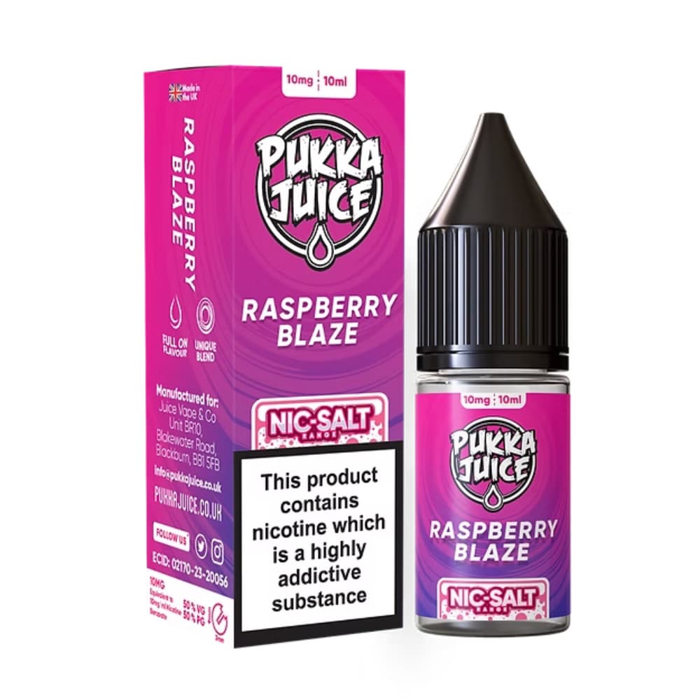  Raspberry Blaze / 10mg Pukka Juice Nic Salts e liquids 10ml Box of 10