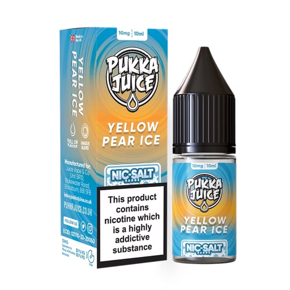  Yellow Pear Ice / 10mg Pukka Juice Nic Salts e liquids 10ml Box of 10