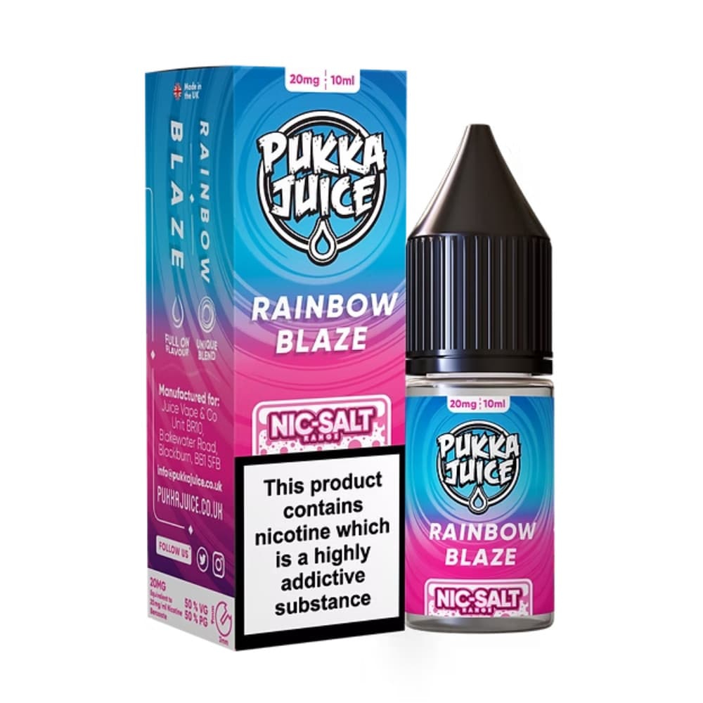  Rainbow Blaze / 10mg Pukka Juice Nic Salts e liquids 10ml Box of 10