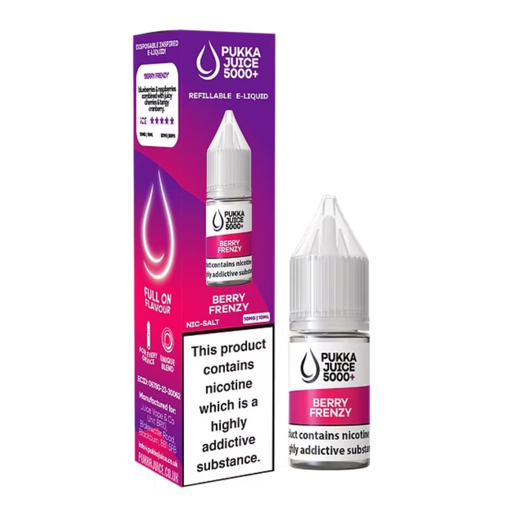  Berry Frenzy / 10mg Pukka Juice 5000+ Nic Salts e liquids 10ml Box of 10