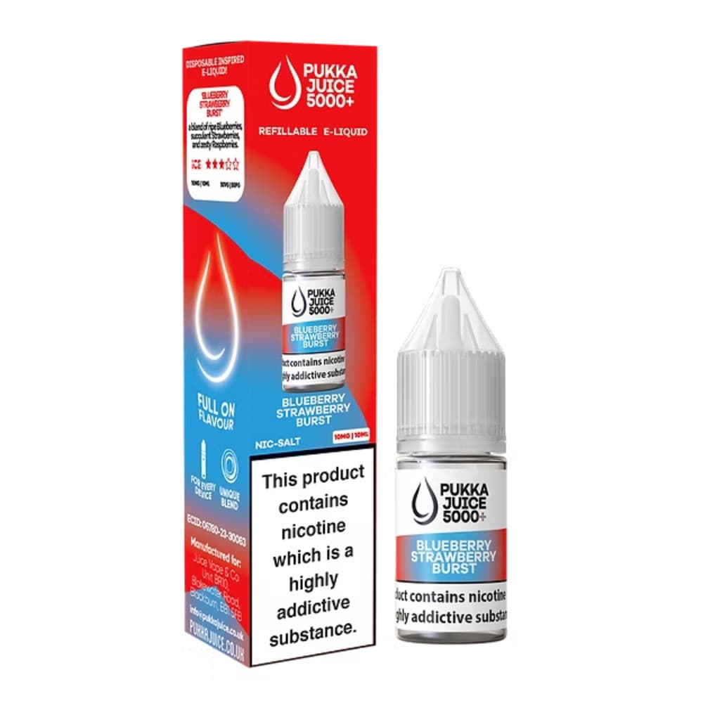  Blueberry Strawberry Burst / 10mg Pukka Juice 5000+ Nic Salts e liquids 10ml Box of 10