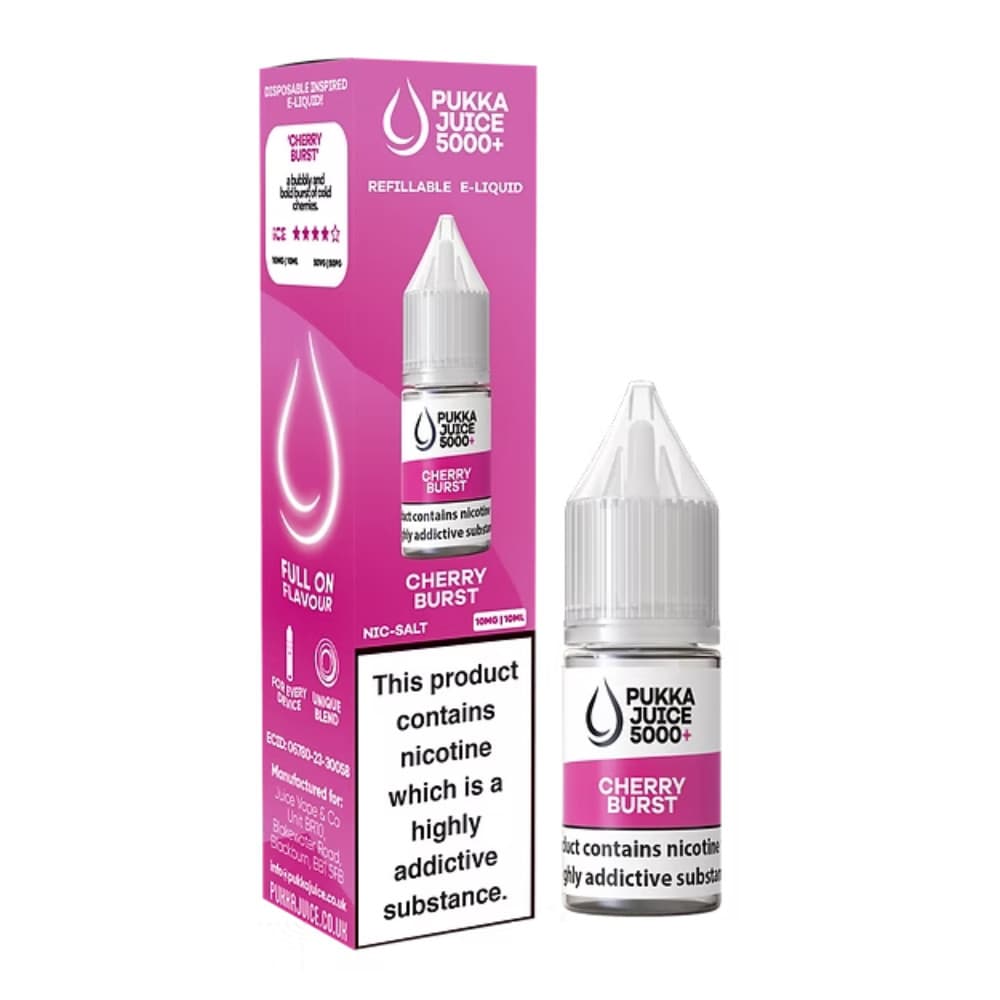  Cherry Burst / 20mg Pukka Juice 5000+ Nic Salts e liquids 10ml Box of 10