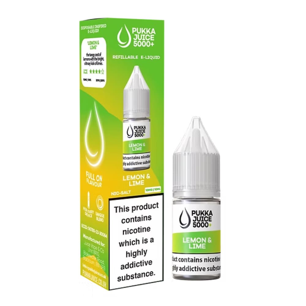  Lemon Lime / 20mg Pukka Juice 5000+ Nic Salts e liquids 10ml Box of 10