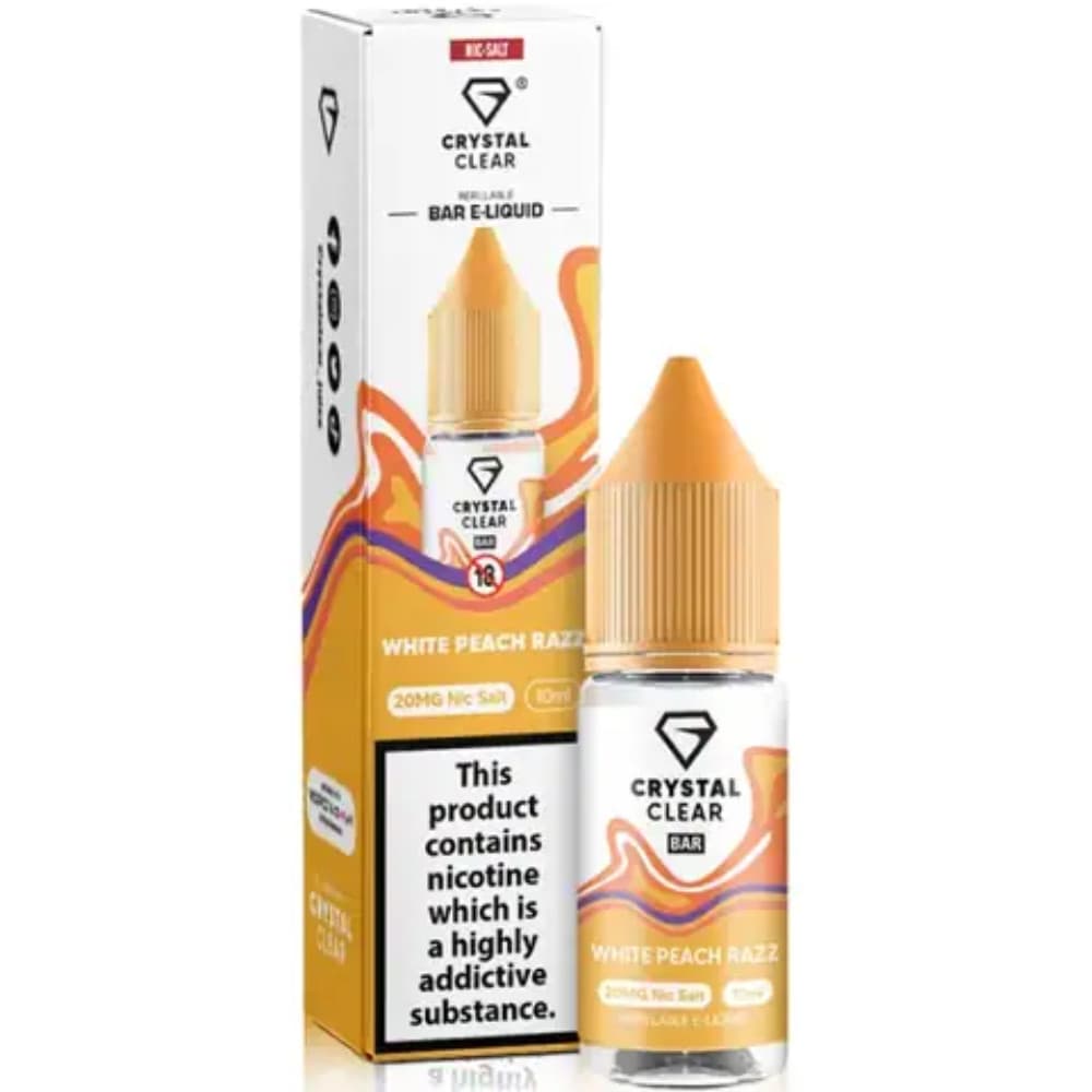  White Peach Razz / 10mg Crystal Clear Nic Salts e liquids 10ml Box of 10