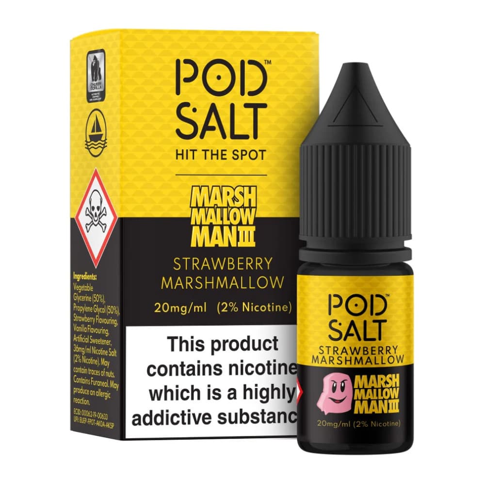  Marshmellow Man 3 - Strawberry Marshmellow / 11mg Pod Salt Fusions Nic Salts e liquids 10ml Box of 5