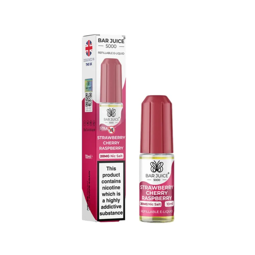  Strawberry Cherry Raspberry / 20mg Bar Juice 5000 Nic Salts E-Liquids 10ml Box of 10